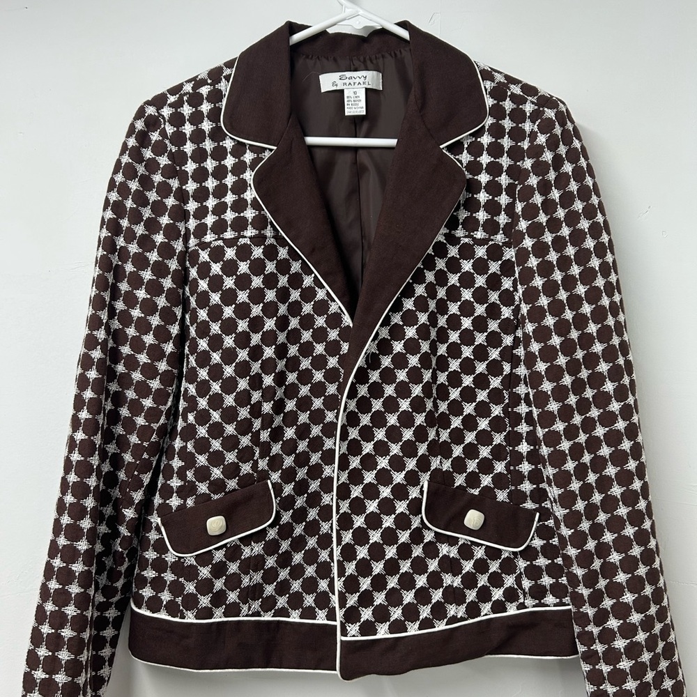 Savvy by Rafael Brown & White Patterned Women's Blazer